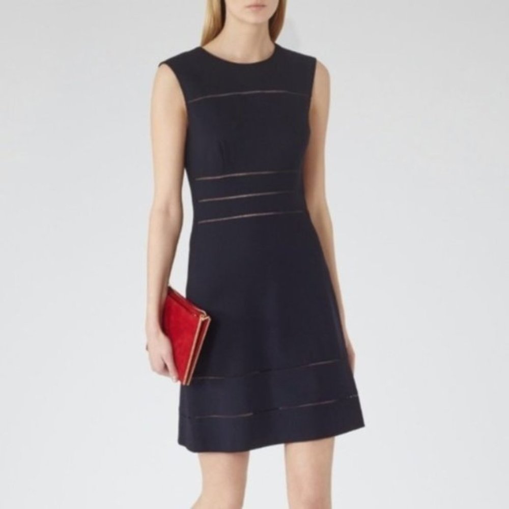 Reiss Neva Open Stitch Detail Navy Sheath Dress